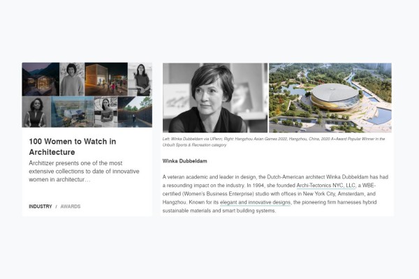 Winka included in Architizer's '100 Women to Watch in Architecture'